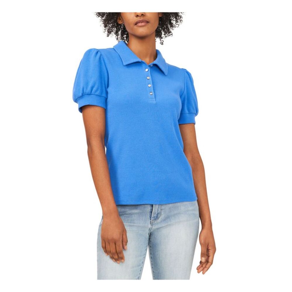 RILEY&RAE Womens Blue Stretch Collared Top XS